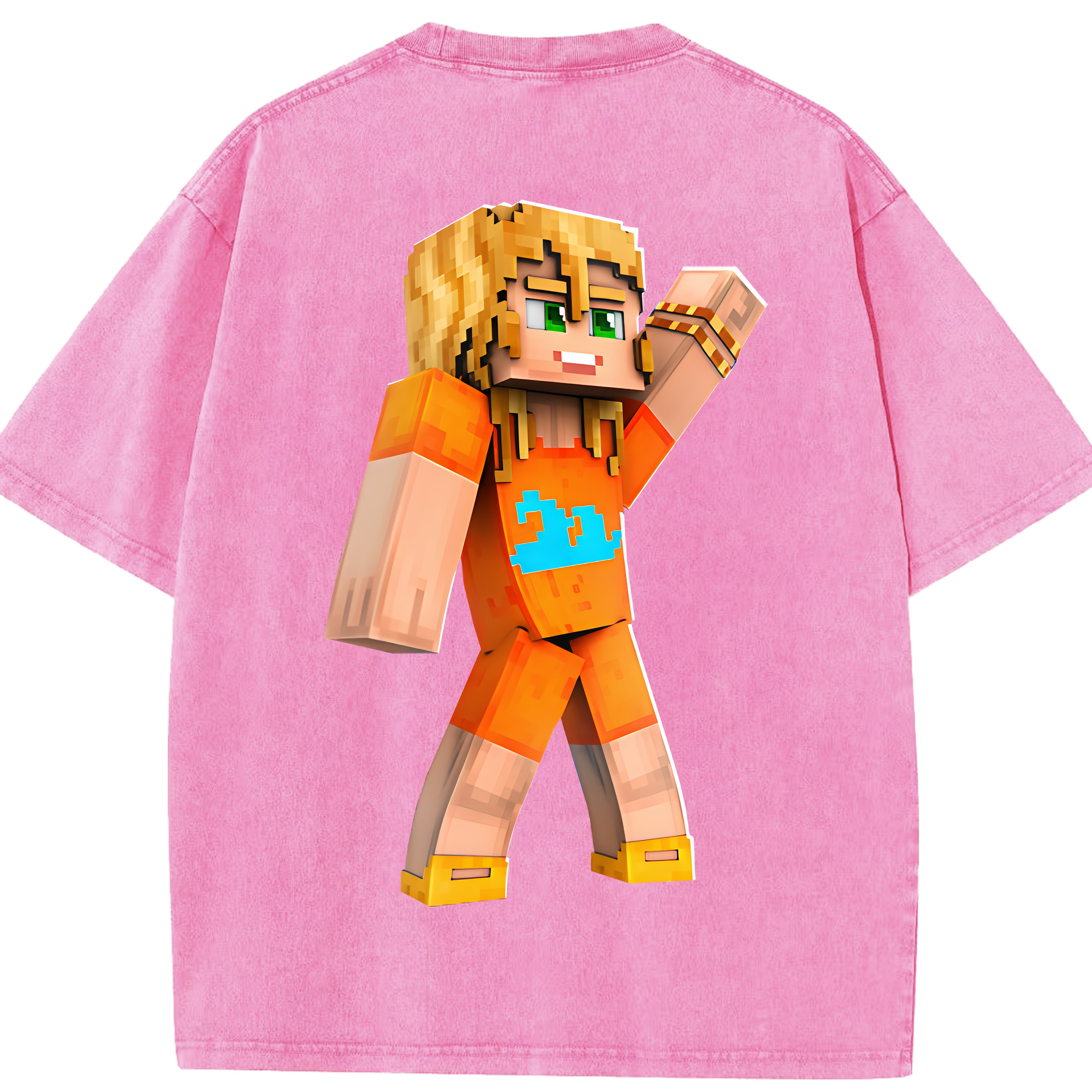 （画像用） マインクラフト ブロックの世界 Minecraft MC Block world 綿100% ヴィンテージ風 半袖Tシャツ（背面プリント）